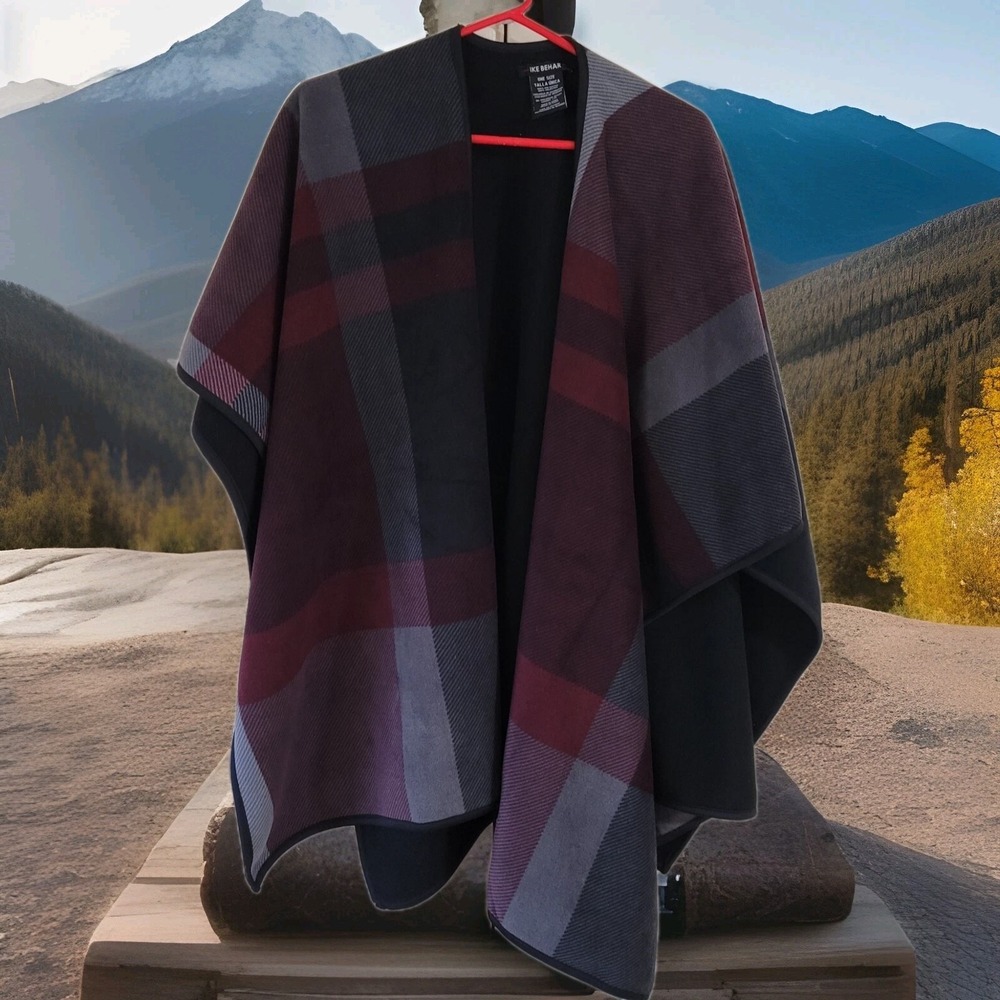 Ike Behar Women's Plaid Fleece Fashion Wrap Open Shawl Blanket Poncho One Size